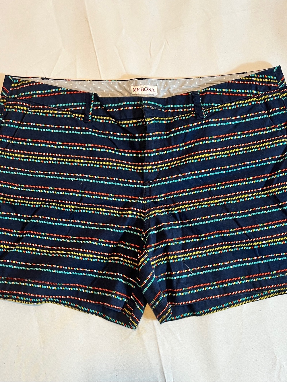 Merona Navy Multicolor Striped Bermuda Shorts SIZE 16